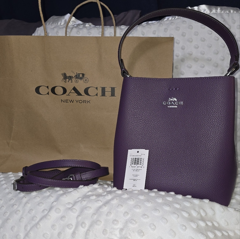 Coach Purple Leather Crossbody Bucket Bag - NWT - Picture 1 of 10